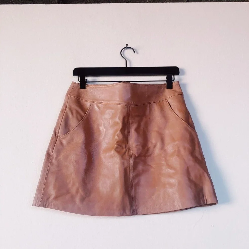 LAMARQUE Peggy Leather Mini Skirt Camel Taupe_6